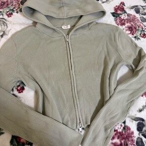 Brandy Melville Sage Green Ribbed Zip-Up Hoodie